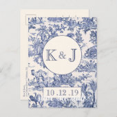 Blauw- en witte toile aankondigingskaart (Voorkant / Achterkant)