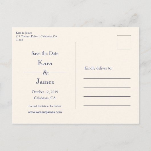 Blauw- en witte toile aankondigingskaart (Achterkant)