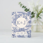 Blauw- en witte toile aankondigingskaart (Staand voorkant)