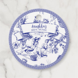 Blauw- en witte toile bedankjes labels