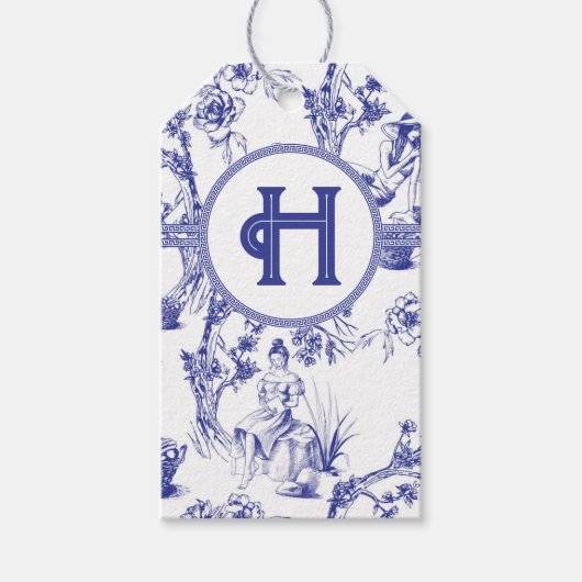 Blauw- en witte toile cadeaulabel (Voorkant)