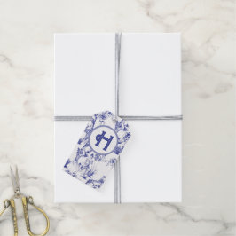 Blauw- en witte toile cadeaulabel