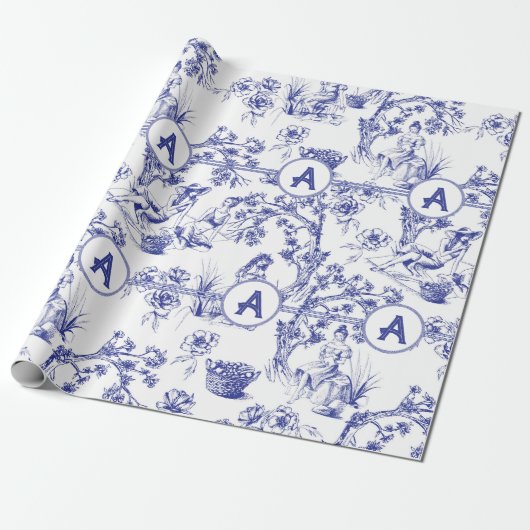 Blauw- en witte toile cadeaupapier (Uitgerold)