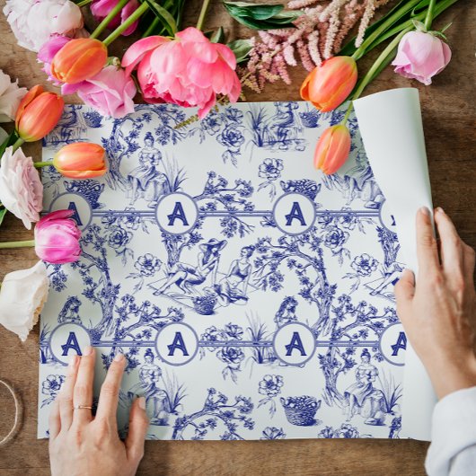 Blauw- en witte toile cadeaupapier