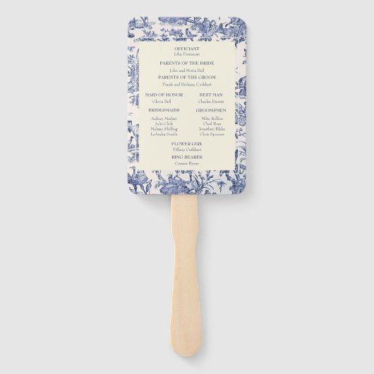 Blauw- en witte toile handwaaier (Achterkant)