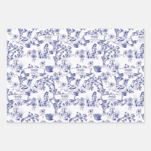 Blauw- en witte toile inpakpapier vel (Voorkant 3)