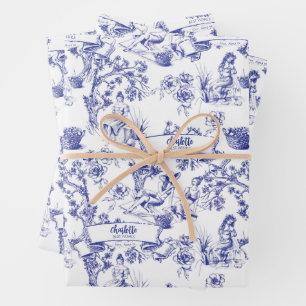 Blauw- en witte toile inpakpapier vel