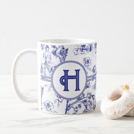 Blauw- en witte toile koffiemok (Met donut)