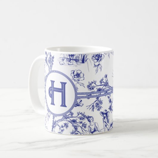 Blauw- en witte toile koffiemok (Voorkant links)