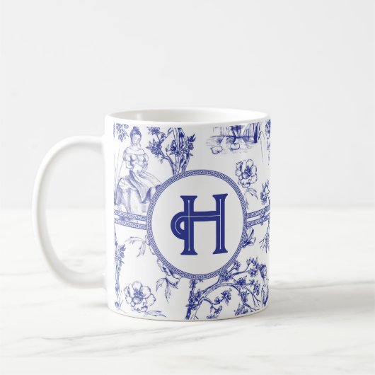 Blauw- en witte toile koffiemok (Links)