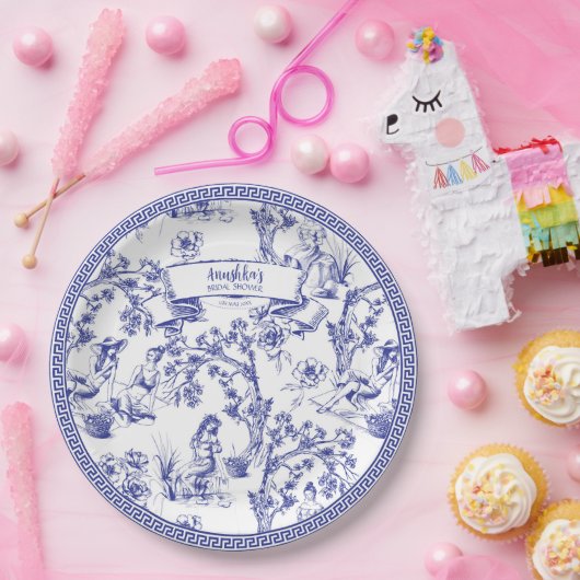 Blauw- en witte toile papieren bordje (Feest)