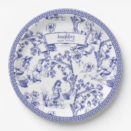 Blauw- en witte toile papieren bordje