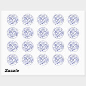 Blauw- en witte toile ronde sticker (Vel)