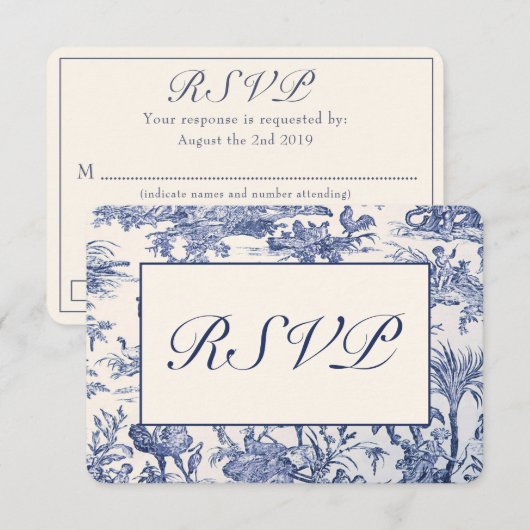 Blauw- en witte toile RSVP kaartje (Voorkant / Achterkant)