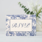 Blauw- en witte toile RSVP kaartje (Staand voorkant)