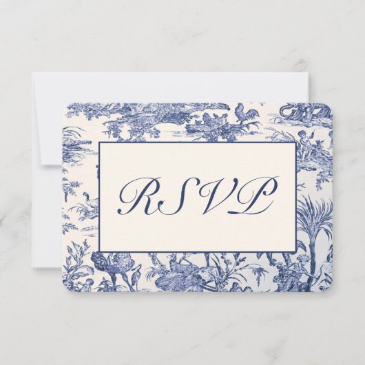 Blauw- en witte toile RSVP kaartje (Voorkant)