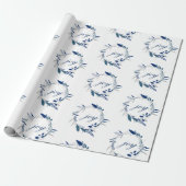 Blauw- en witte trij Twig Corolla Pattern Kerstmis Cadeaupapier (Uitgerold)