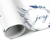 Blauw- en witte trij Twig Corolla Pattern Kerstmis Cadeaupapier (Rol Hoek)