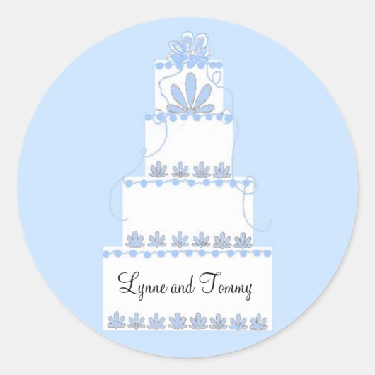 Blauw en Witte Trouwtaart Ronde Sticker (Voorkant)