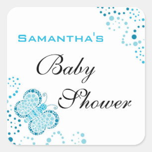 Blauw en witte vlinder Elegant Baby shower Vierkante Sticker