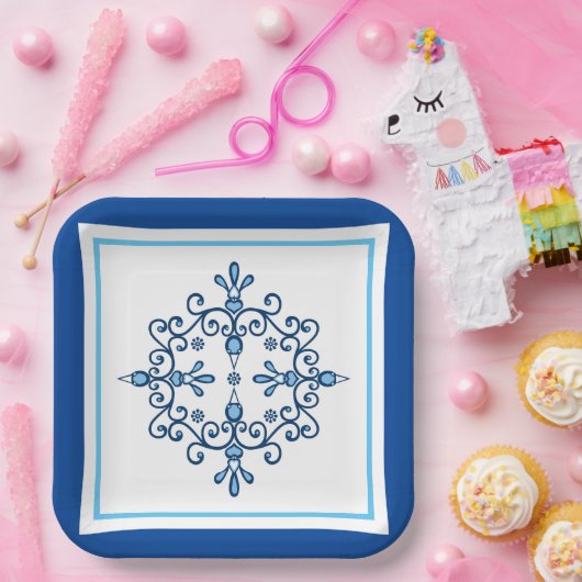 Blauw- en witte volkvogels Papier Bord (Feest)