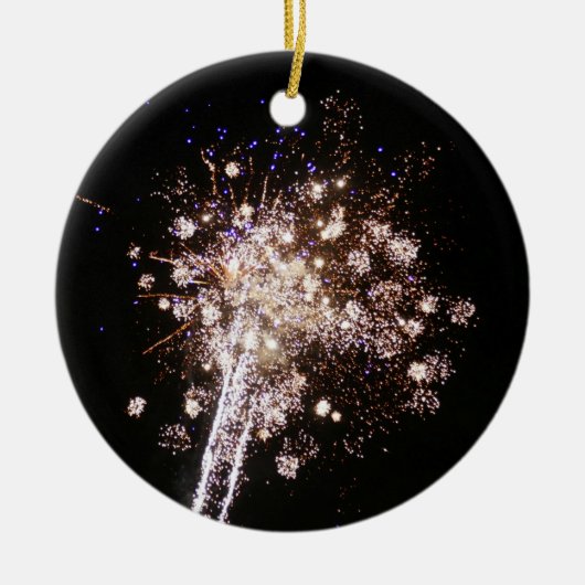 Blauw en Witte Vuurwerk Keramisch Ornament (Voorkant)