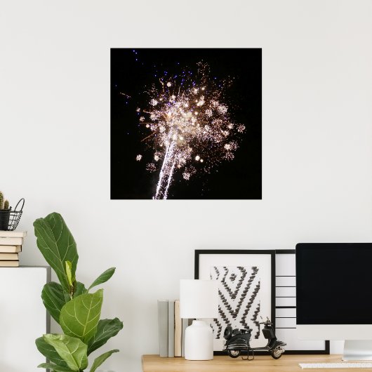 Blauw en Witte Vuurwerk Poster (Thuiskantoor)