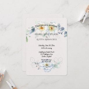 Blauw en Witte Waterverf Bloemen Kaart