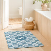 Blauw en Witte Zeeschelp Kust Monogram Badmat