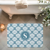 Blauw en Witte Zeeschelp Kust Monogram Badmat