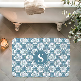 Blauw en Witte Zeeschelp Kust Monogram Badmat
