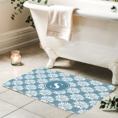 Blauw en Witte Zeeschelp Kust Monogram Badmat