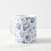 Blauw en Witte Zeeschelp Zeester Nautische Mok (Voorkant links)