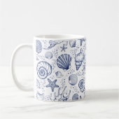 Blauw en Witte Zeeschelp Zeester Nautische Mok (Links)