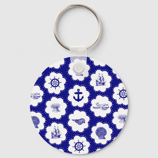 Blauw en Witte Zeevaartpatroon Sleutelhanger (Voorkant)