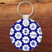 Blauw en Witte Zeevaartpatroon Sleutelhanger (Voorkant)