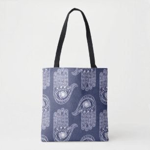 Blauw- en wittehamerpatroon / civiele oogverdedigi tote bag