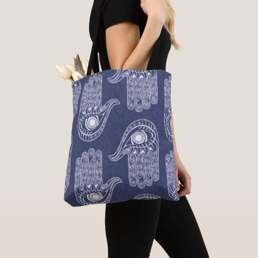 Blauw- en wittehamerpatroon / civiele oogverdedigi tote bag (Dichtbij)