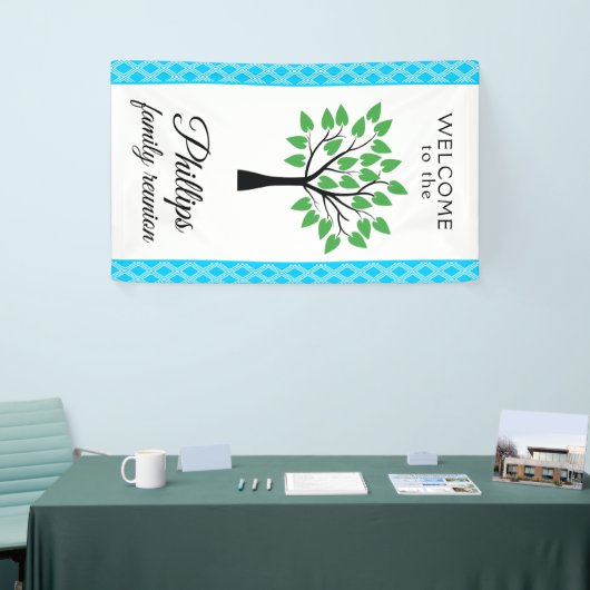 Blauw- en wittestoplasfamilie reübanner spandoek (Beurs)