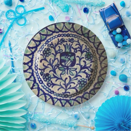 Blauw- en witvermogen met geavanceerde handmatige  papieren bordje (Feest)
