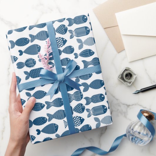 Blauw- en witvispakpapier cadeaupapier (Geschenken)