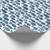 Blauw- en witvispakpapier cadeaupapier (Hoek)