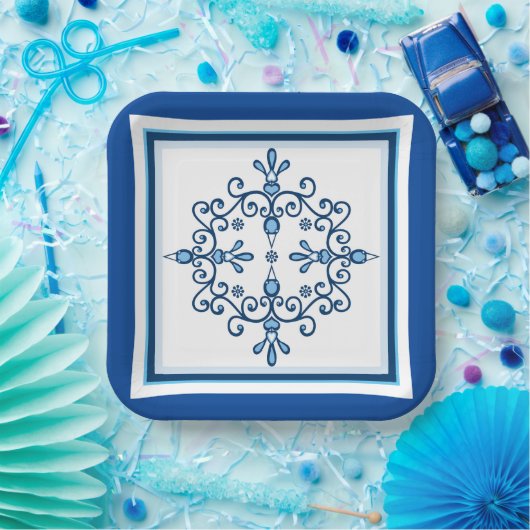 Blauw- en witvogelpapieren Bord (Feest)