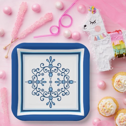 Blauw- en witvogelpapieren Bord (Feest)