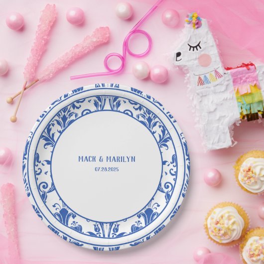 Blauw- en witwasbakkerij papieren bordje (Feest)