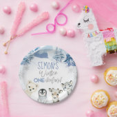 Blauw en Zilver Arctische Winter Onederland Verjaa Papieren Bordje (Feest)