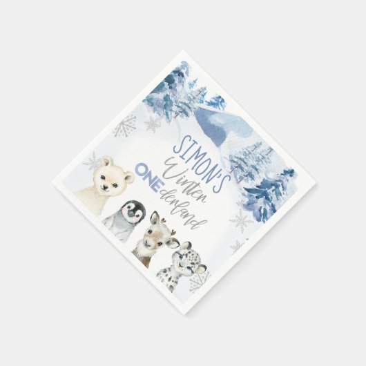 Blauw en Zilver Arctische Winter Onederland Verjaa Servet (Hoek)