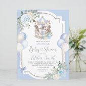 Blauw en zilver Baby shower Kaart (Staand voorkant)