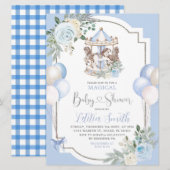 Blauw en zilver Baby shower Kaart (Voorkant / Achterkant)