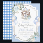 Blauw en zilver Baby shower Kaart<br><div class="desc">Blue and Silver Magical Carrousel Baby shower</div>